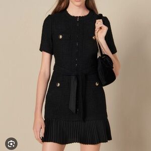 Sandro Joann Belted Tweed Dress Size 38